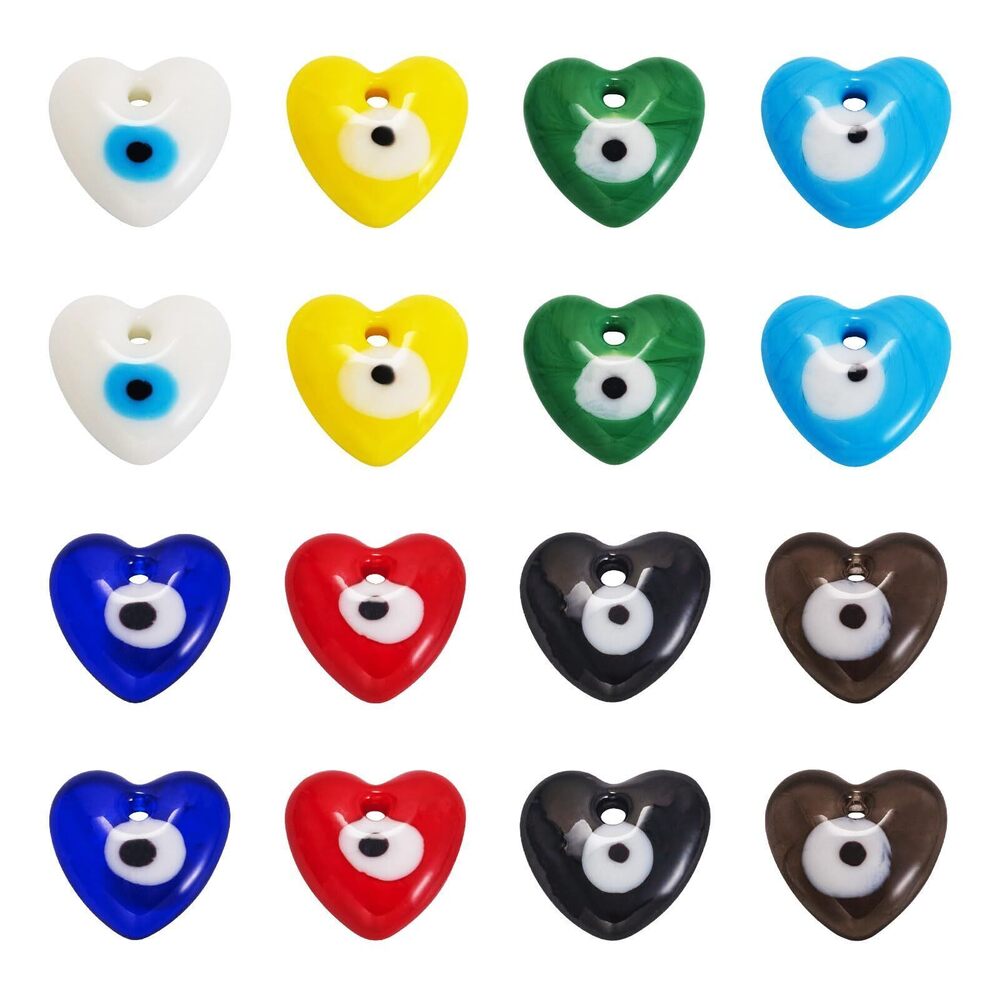 9116 16pcs Heart Evil Eye Pendants Handmade Evil Eye Lampwork Glass Dangle
